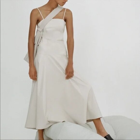 Zara Soft Faux Leather Midi Maxi Dress Ecru White Size Small - Picture 1 of 9